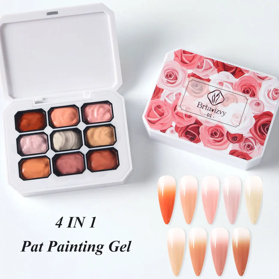 9 Colors Pat Painting Nail Gel 4 In 1 Used for Nail Stamping Pattern Gradient Nail Salon Fingertip Art Design Autumn Nail Polish