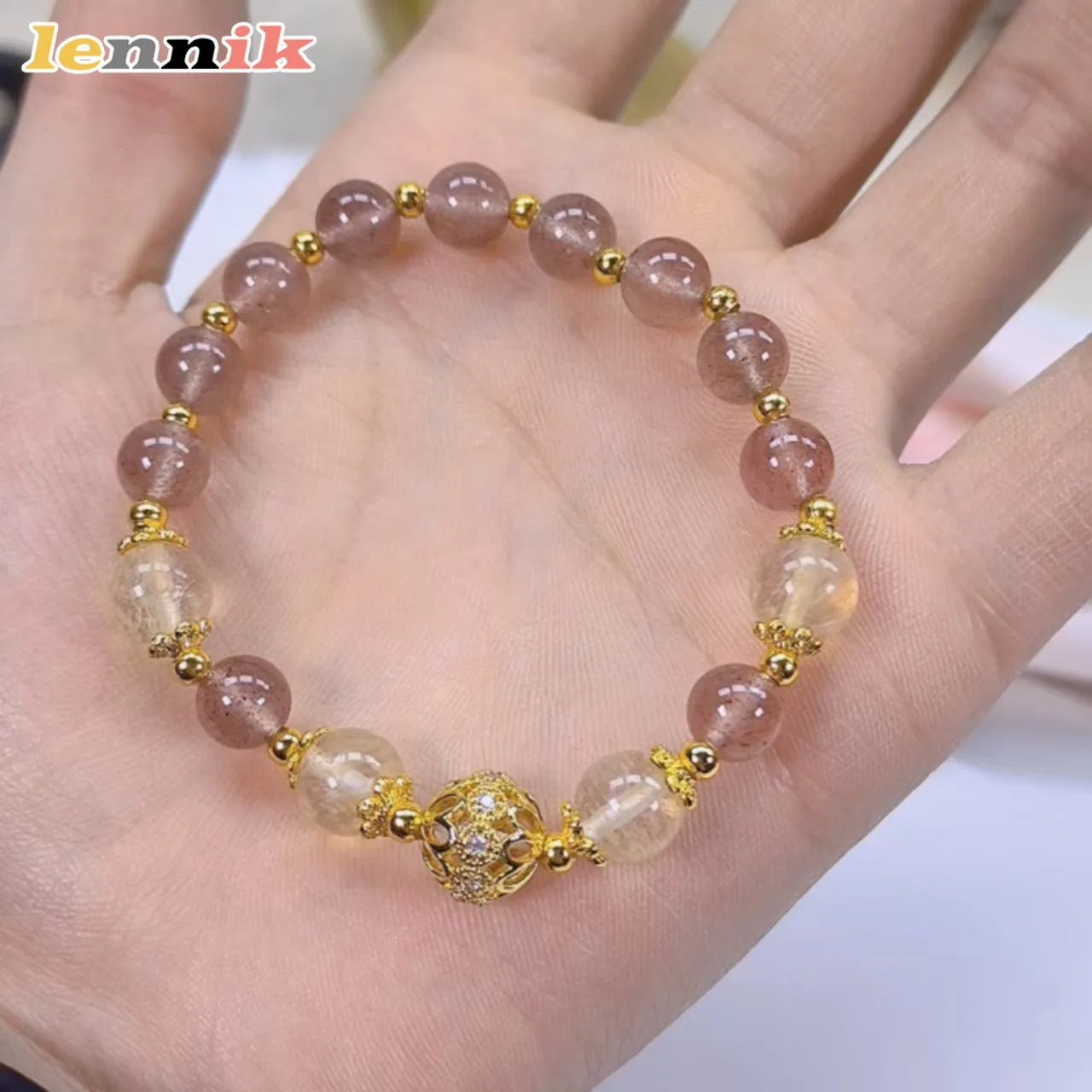 سوار كوارتز فراولة للنساء، خرز جذب الثروة الجمالية الرائعة، مجوهرات نجاح الوظيفي لزهر الخوخ لصديقتك