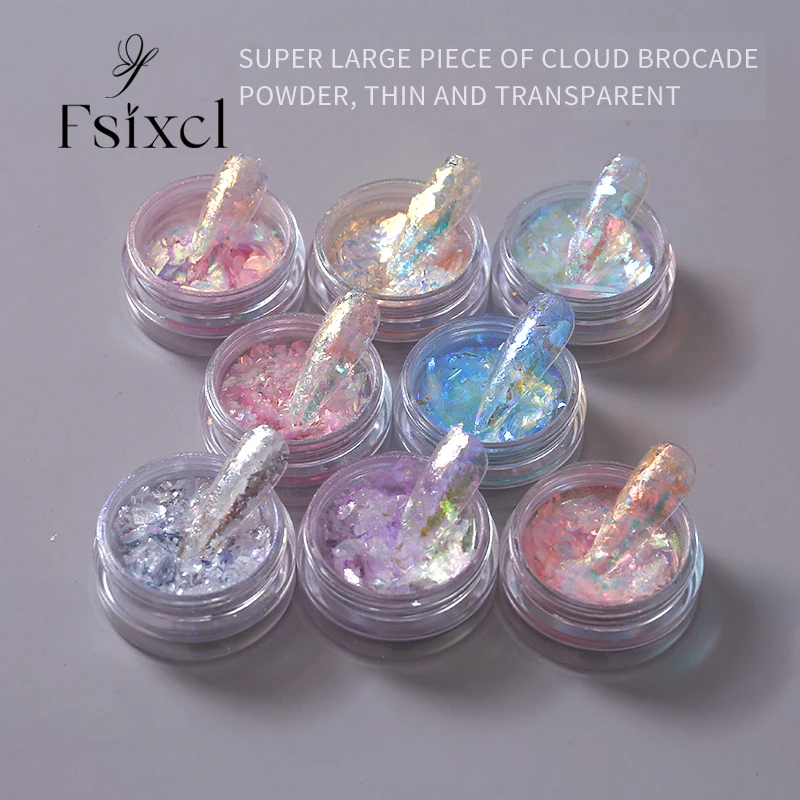 FSIXCL Large Piece Irregular Aurora Opal Flakes Nail Powder for Manicure Design Decoration 8 Colors 2023 New Arrival WH Series
