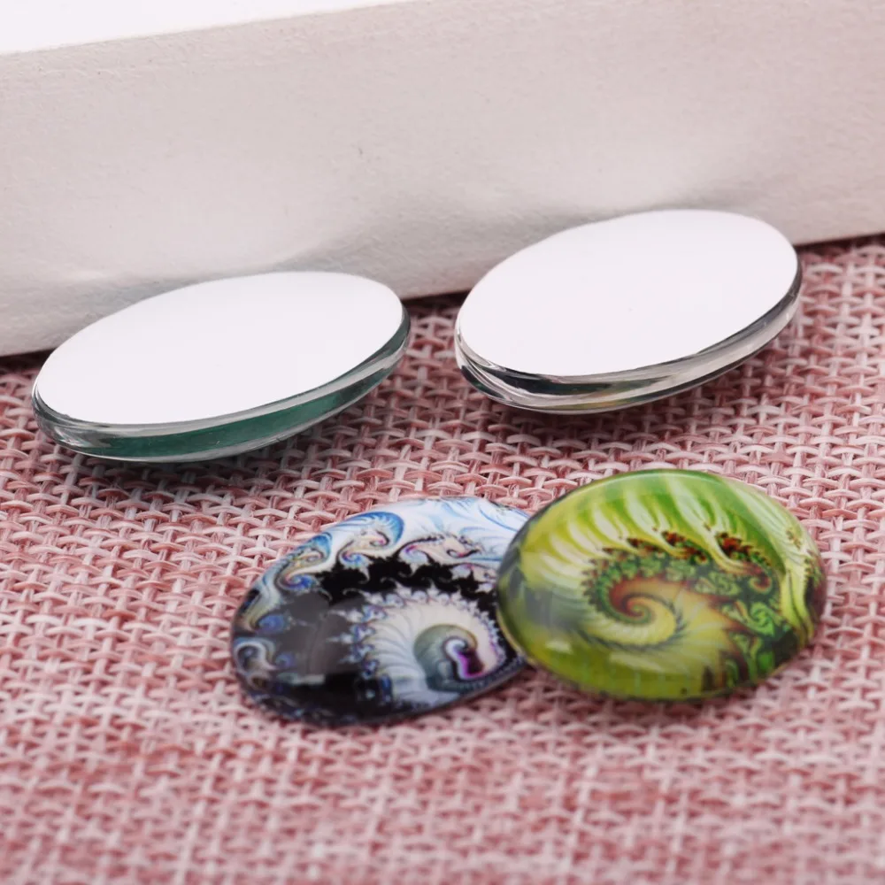 onwear 20pcs handmade mixed fractal photo oval glass cabochon 18x25mm 30x40mm diy flatback jewelry findings for pendant necklace