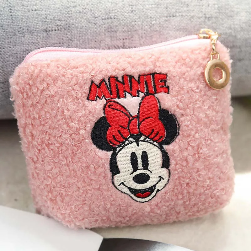 12*13cm Mickey Minnie Kids Plush Cute Coin Purse Zipper Change Purse Mini Wallet Kids Girl Women For Gift With Keychain