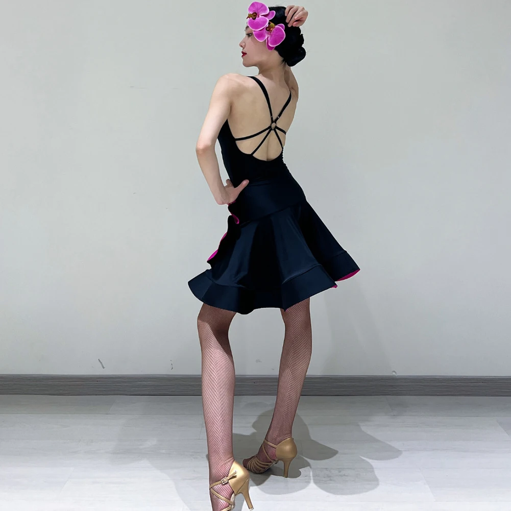 Competition Skirt Black dress Strap Clothing Sexy Women Sleeveless Practice Latin Performance Dance Fishbone Skirt