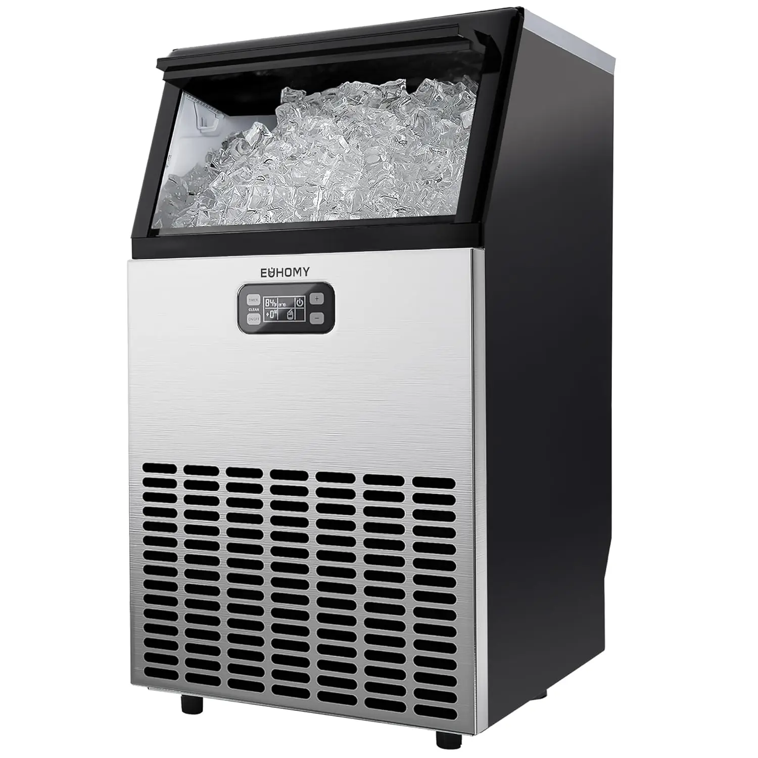 Máquina de hielo comercial, 100lbs/24H, máquina de hielo bajo encimera de acero inoxidable con capacidad de almacenamiento de hielo de 33lbs, libera