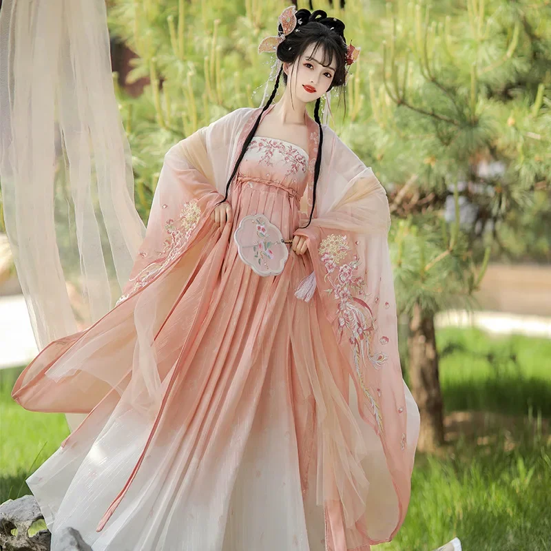 

NT146 Hanfu Женская одежда Древний стиль Розовая рубашка с большими рукавами Юбки длиной до груди Элегантные повседневные летние