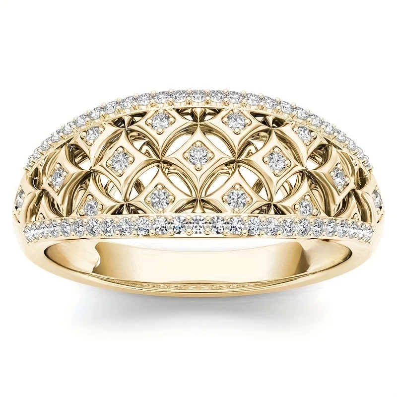 

Изысканное женское кольцо золотого цвета с инкрустацией белыми камнями CZ, геометрическое, ажурное, для повседневной носки и вечеринок