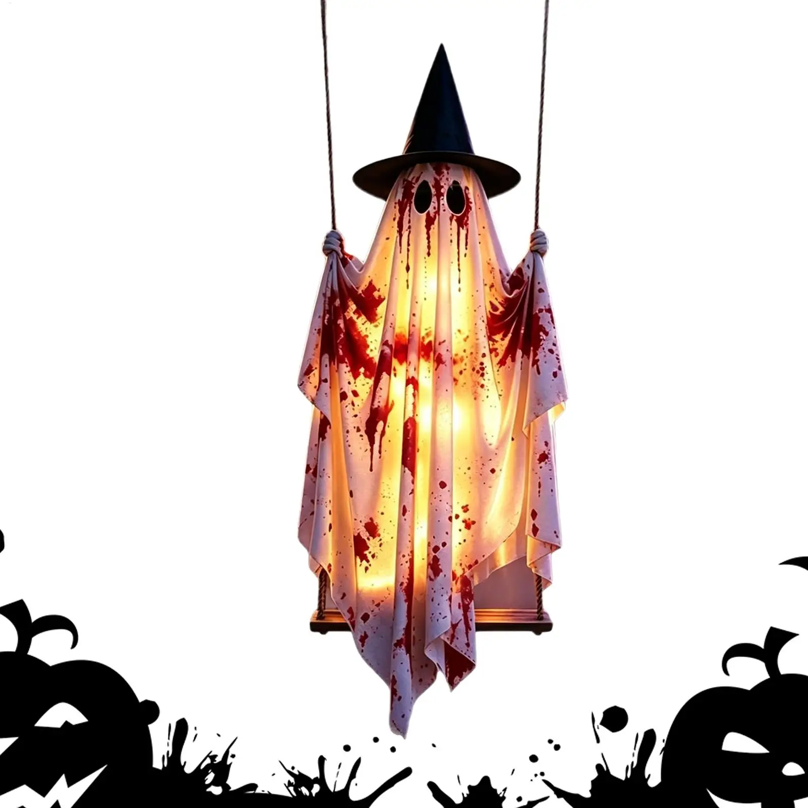 Outdoor Halloween Ghost with Remote Control String Lights Hangable Ghost Swing Ornament for Garden Porch Courtyard Patio Tree