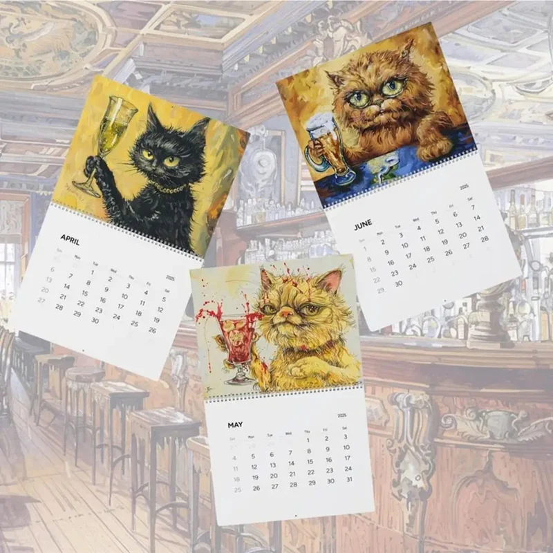 Calendrier mural amusant sur le thème des chats ivres, calendrier de licence familiale en amaran, amoureux des chats, mignon, 8x11, 2025, 2025