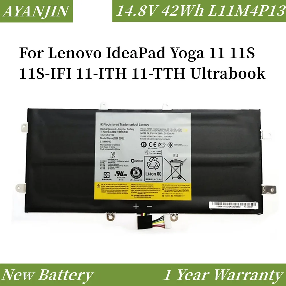 

14.8V 42WH L11M4P13 4ICP4/56/120 4ICP4/56/126 Laptop Battery For Lenovo IdeaPad Yoga 11 11S 11S-IFI 11-ITH 11-TTH Ultrabook