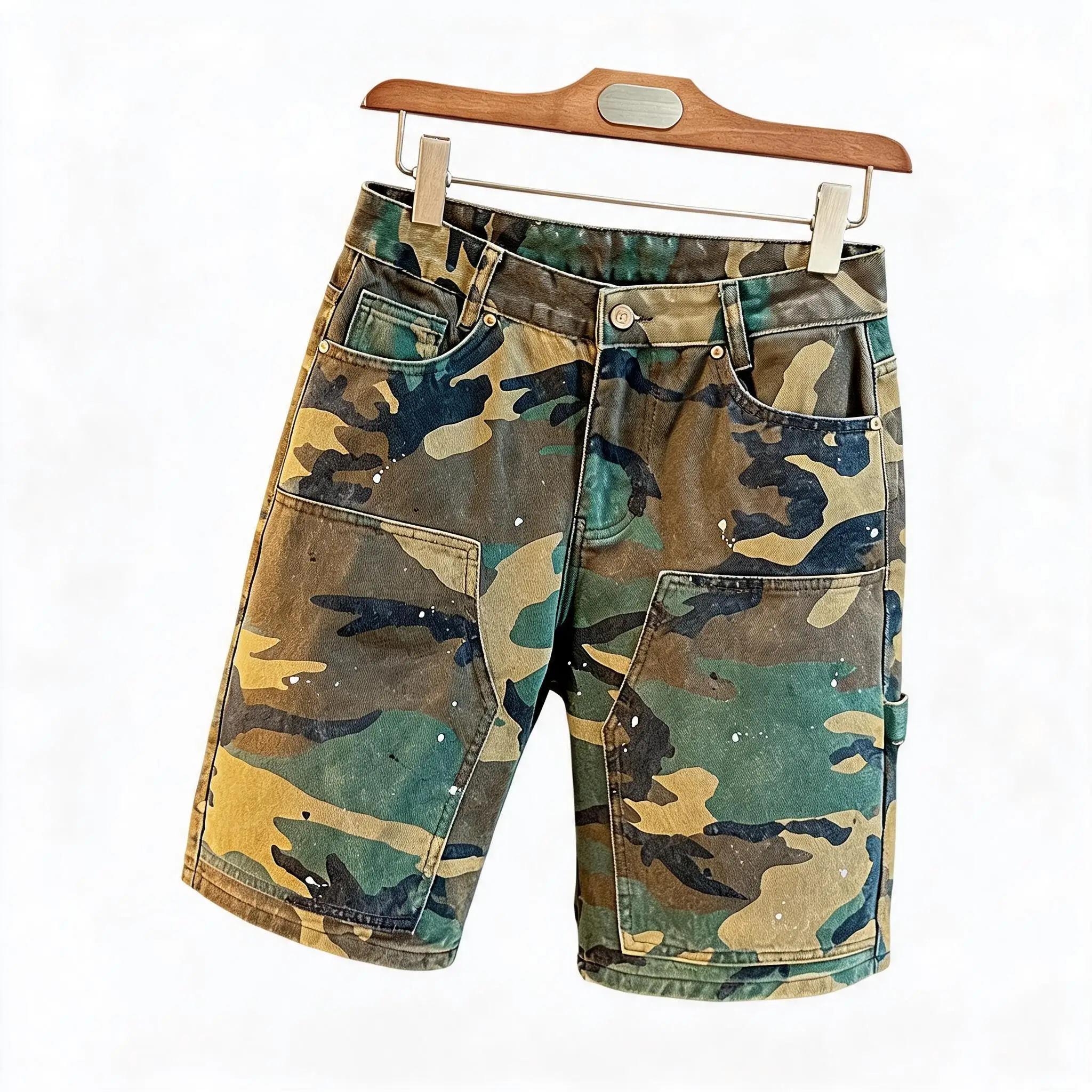 Summer New Fashion Trendy American Straight Leg Cargo Denim Shorts Men's Casual Loose Sporty High Quality Denim Shorts 28-36