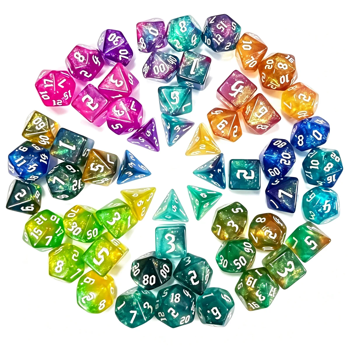 2026 New Fonts Polyhedral DND Dice Pearlescent Translucent Dados Counter Dices for MTG D&D RPG Dado Dice Set with Storage Bag