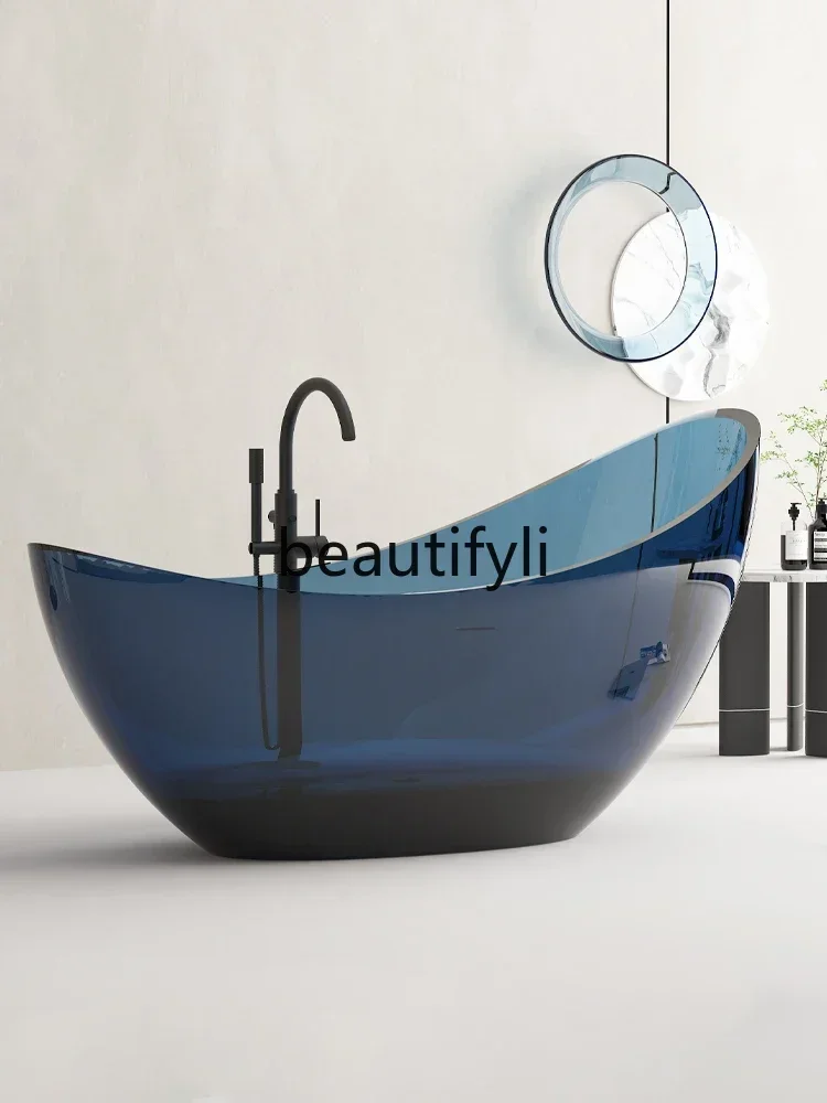 

QMoon-shaped transparent resin art bathtub Hotel B & B Color crystal freestanding integrated bathtub French