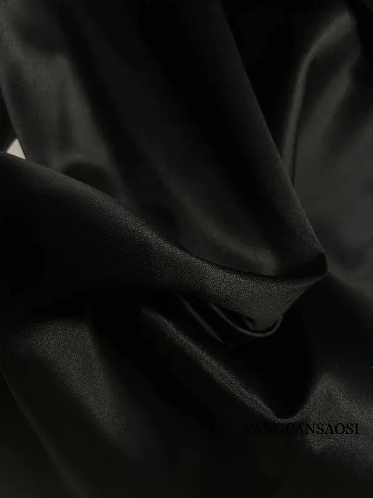 Women's Clothing Heavy 26MM 100% Natural Mulberry Silk Satin Black Commuting Fashionable One Button Office Long Sleeved Suit