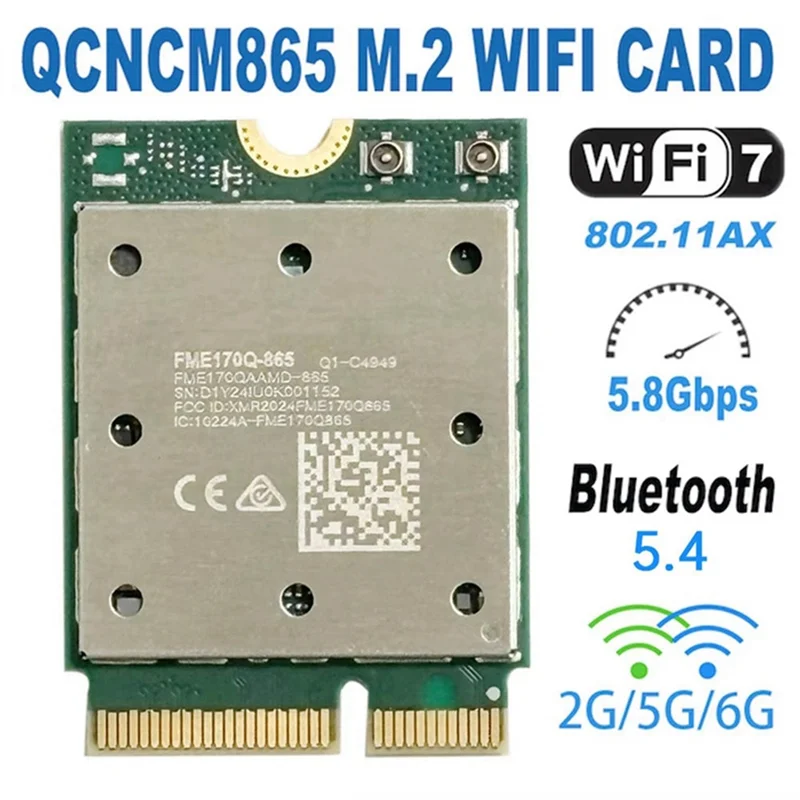 Exquisite-QCNCM865 Wifi7 การ์ดเครือข่ายไร้สายอะแดปเตอร์ไตรแบนด์ 2.4G/5 กิกะเฮิร์ตซ์ 6 กิกะเฮิร์ตซ์ 5800Mbps บลูทูธ 5.4 M.2 สำหรับวินโดวส์ 10/11