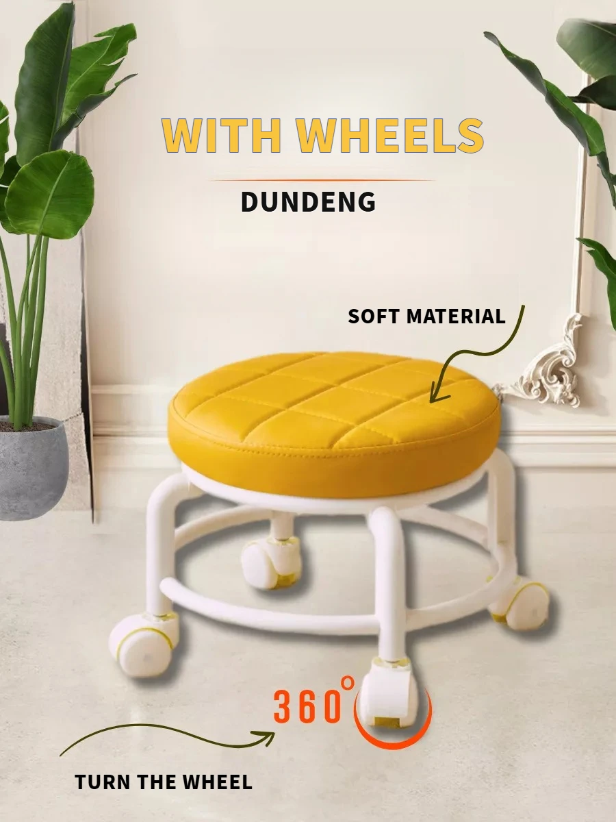 With Wheel Seat Sliding Wheel Low Stool Universal Wheel Small Stool Children Multifunctional Shoe Changing Stool Round Stool