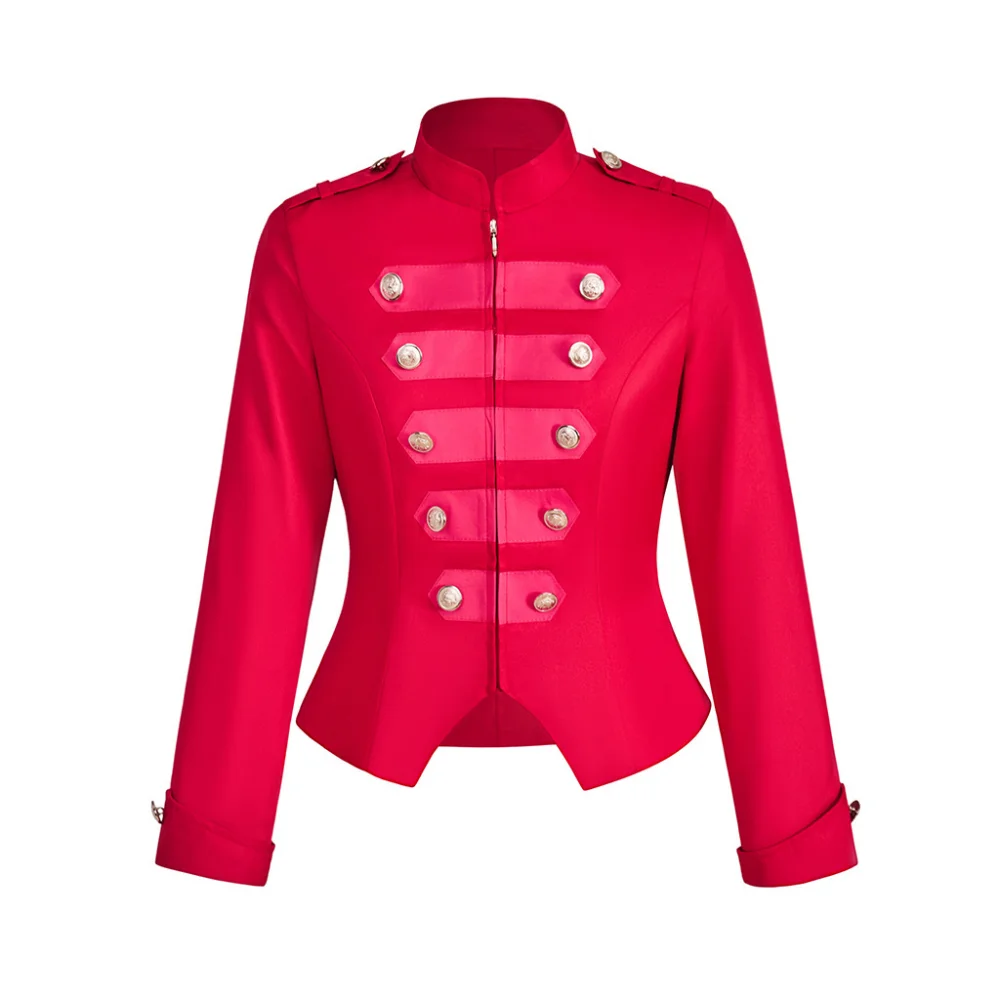 Womens Victorian Steampunk Ringmaster Jacket Military Blazer Red Coat For Winter Halloween Party