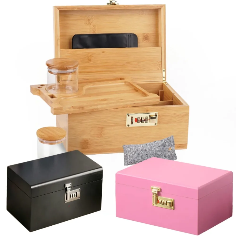 Lockable Bamboo Storage Box with Removable Tray Combination Lock Wooden Organizer Case Padded Interior for Personal Storage