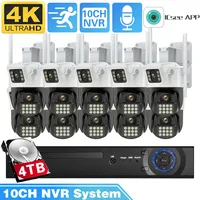 Wireless Dual Lens PTZ Camera 8MP WiFi IP Security Surveillance Smart System With Color NightVision Baby Monitor 10CH 4K NVR Set