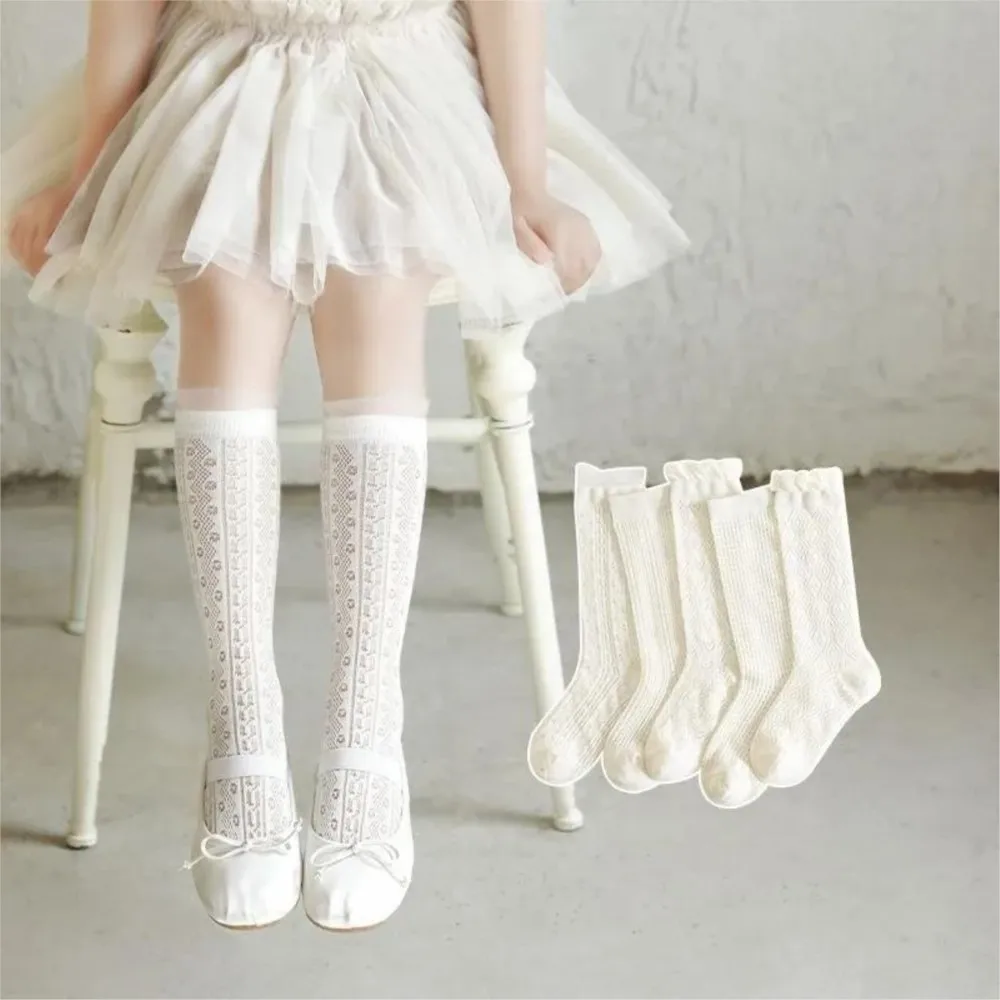 

New girls' cotton socks in summer rhombic mesh calf socks pure white ins breathable mosquito-proof stockings.