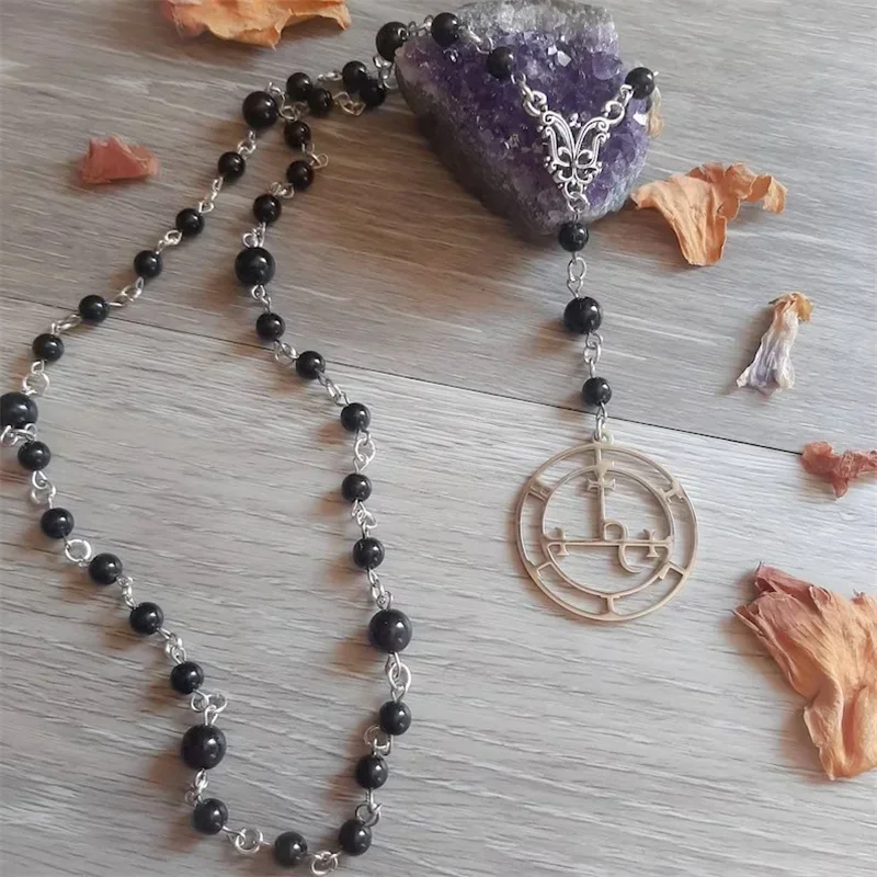 Lilith Black rosary Necklace,Satanic Prayer Beaded,Pagan,Witch,,Amulet，Gothic,Occult Jewelry