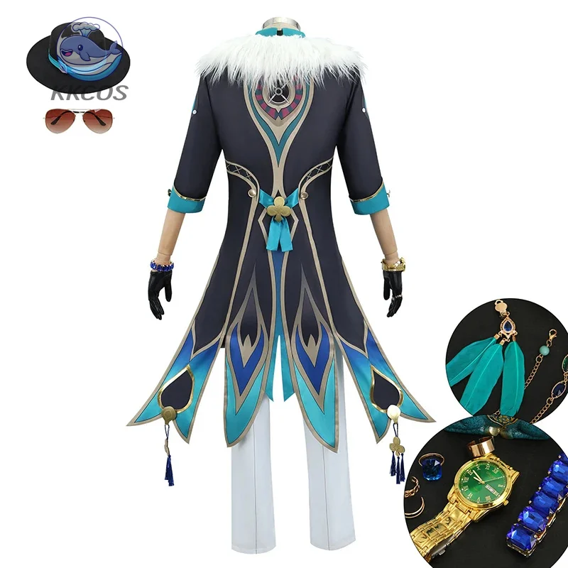 لعبة HSR Honkai Star Rail Aventurine أزياء تنكرية قبعة ساعة نظارات شعر مستعار للرجال ملابس حفلات الهالوين كرنفال لعب الأدوار