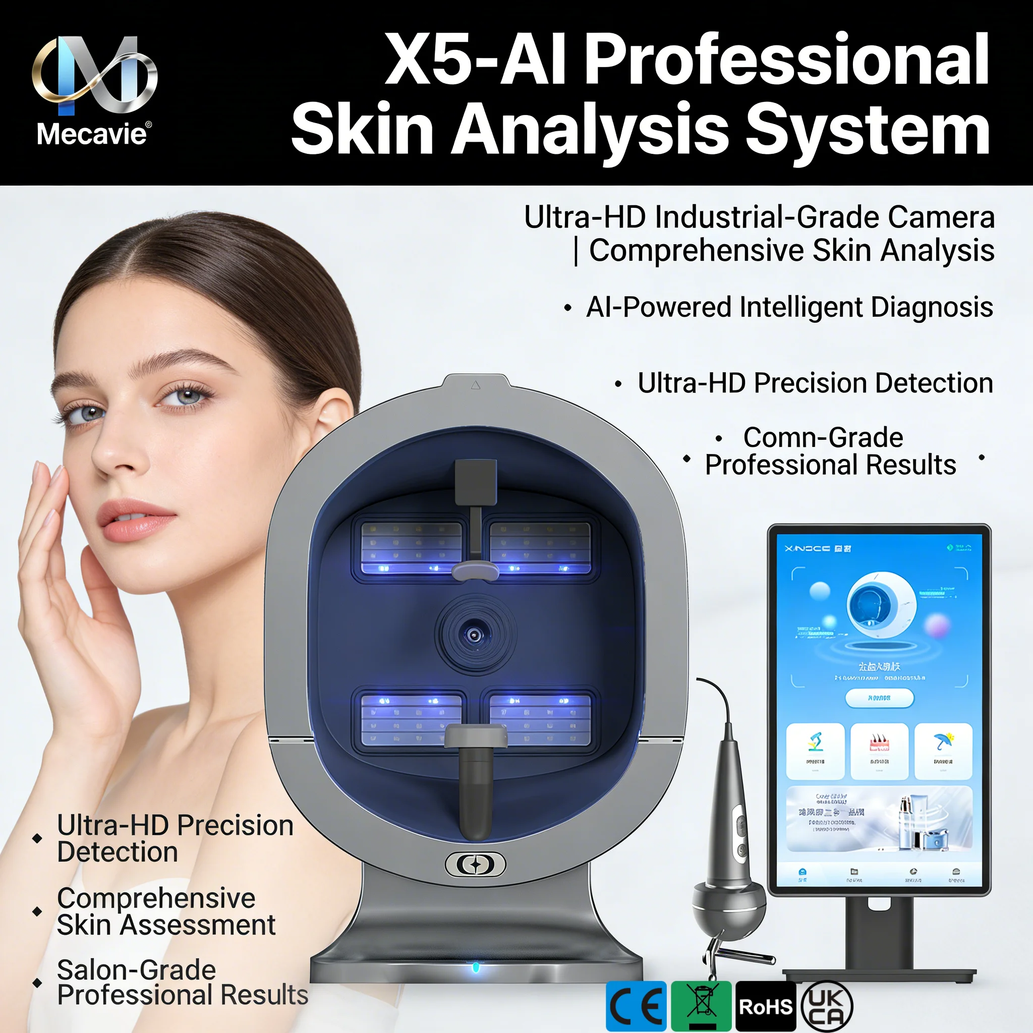 

Профессиональная система диагностики кожи X5 Skin Analyzer 11 Spectrum: высокоточный анализатор кожи лица для салонов и СПА Real-T