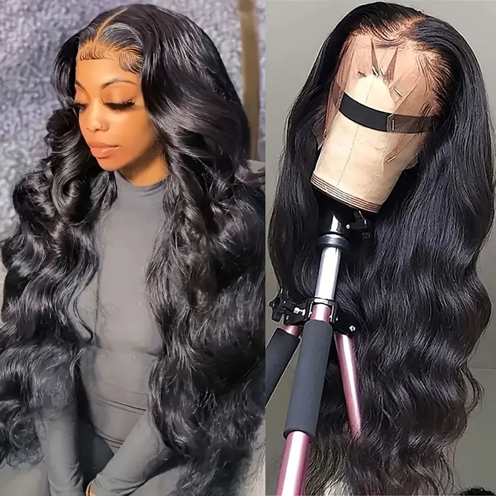 Peruka typu lace front 13x4 z transparentną koronką, peruka lace front z falą body wave, gęstość 200, peruka z ludzkich włosów, wstępnie wyskubana, naturalny kolor, 38 cali