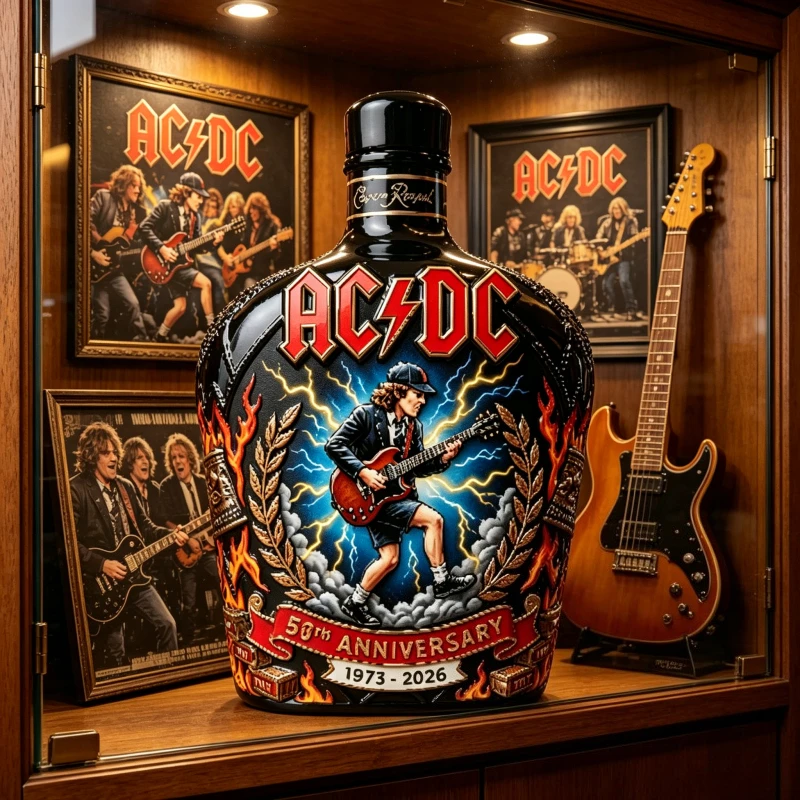 Botella de Whisky Conmemorativa del 50 Aniversario de AC/DC 1973-2026, Botella de Licor con Temática de Banda de Rock, Decoración Coleccionable para Bar en Casa, Regalo para Fans