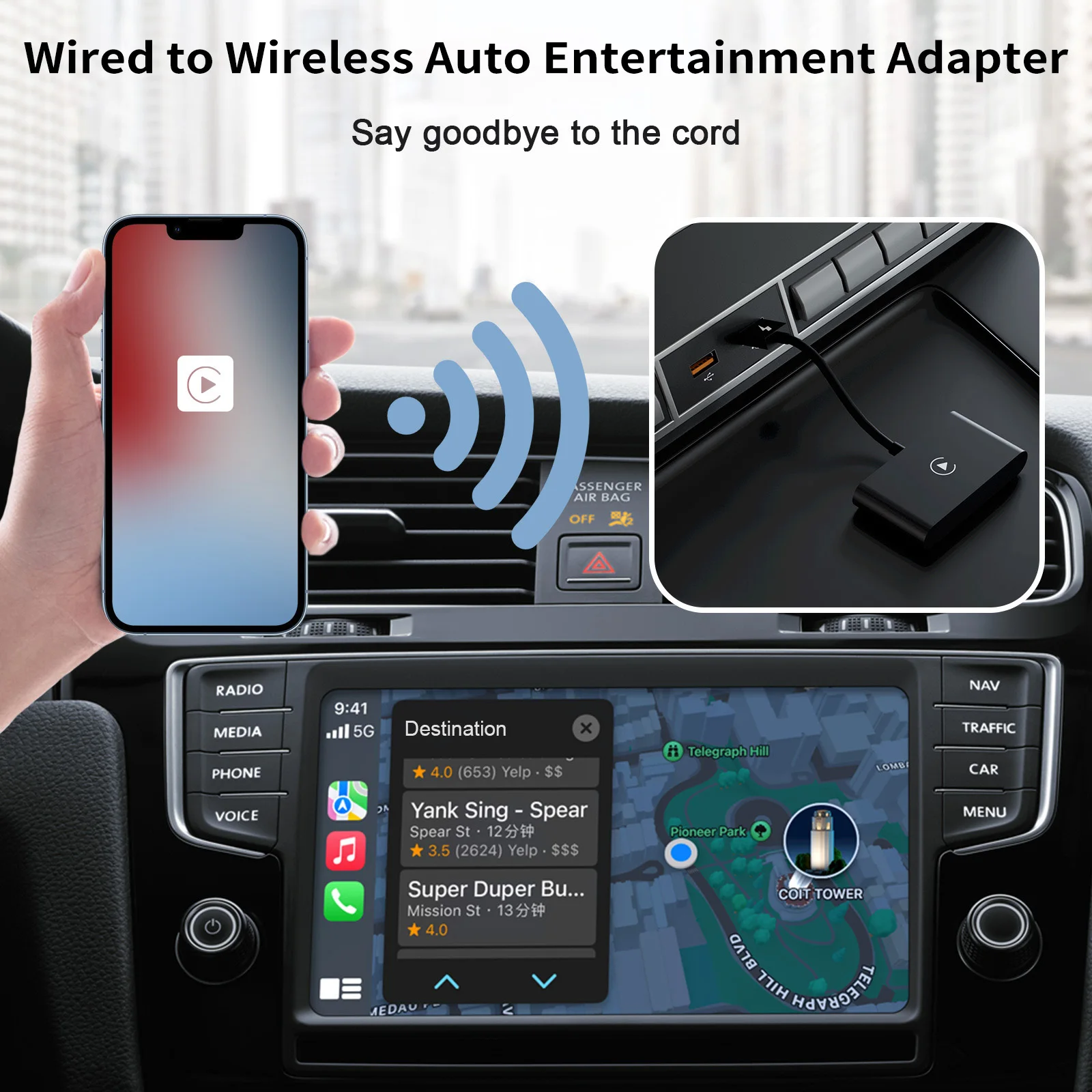 محول وسائط السيارة اللاسلكية، 5 جيجا هرتز WiFi Car سلكي إلى محول تلقائي لاسلكي بديل لهاتف iPhone 6/ 7/ 8/ 11/ 12/ 13 جميع الموديلات #1
