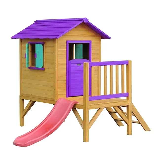 

New Children Garden Wooden Playhouse Climbing Slide Outdoor