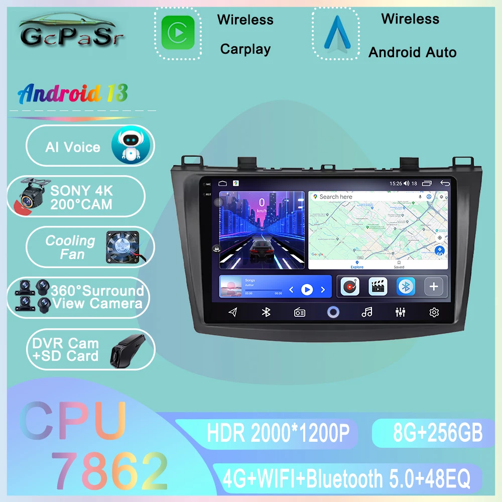 

Car Android Auto Radio For Mazda 3 II For Mazda 3 BL 2009 - 2013 Navigation GPS Multimedia Player Carplay DSP 5G WIFI No 2din