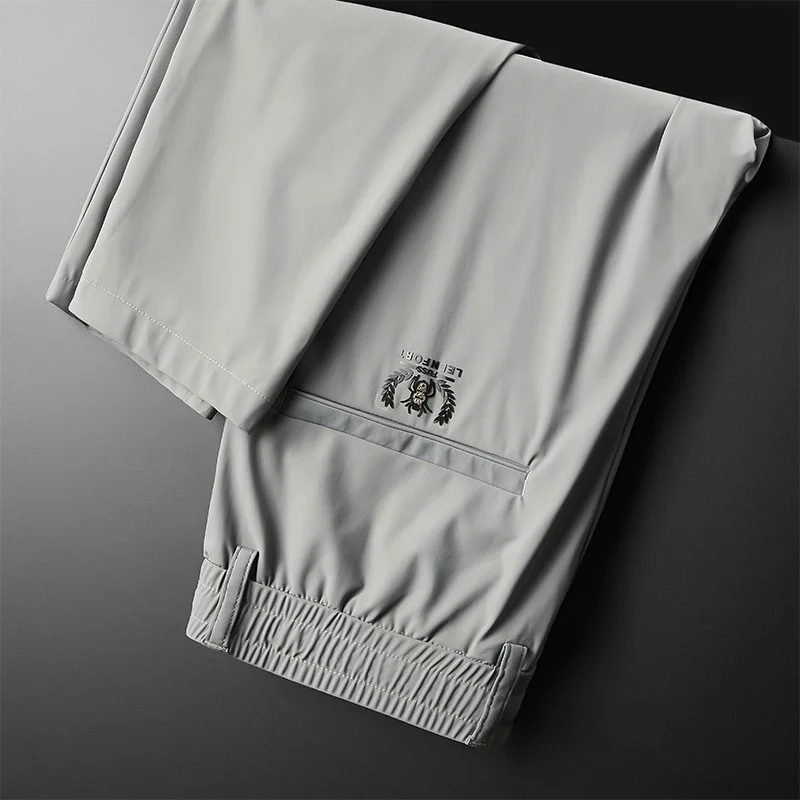 Men's Ice Silk Straight Leg Casual Pants Quick Dry Thin Air Conditioning Summer Loose Fit New Style Polyester Fiber High Elas...