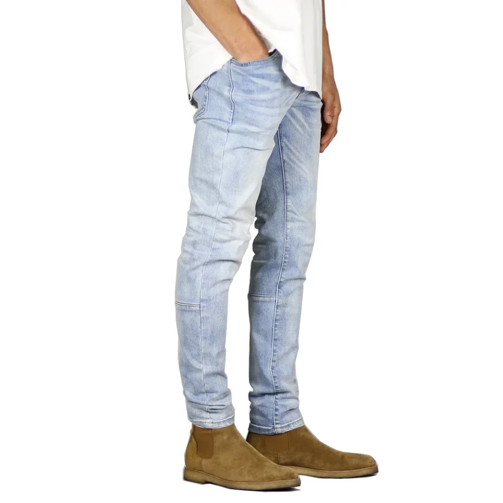 Men Jeans Solid Color Denim Pencil Pants Mid Waist Ankle Length Zipper Flat Pockets Slim Spring Slight Strech High Street Jean