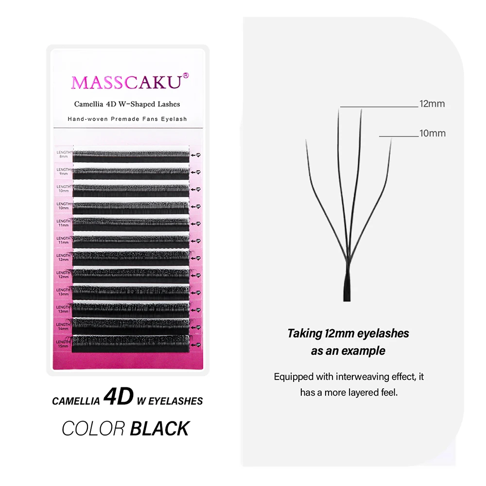 Neuankömmling Camellia 3D 4D W-förmige Wimpern 0,07 mm C D Curl Rapid Bloom Wimpernverlängerung Leichte flauschige Wimpern von MASSCAKU – Detail 6
