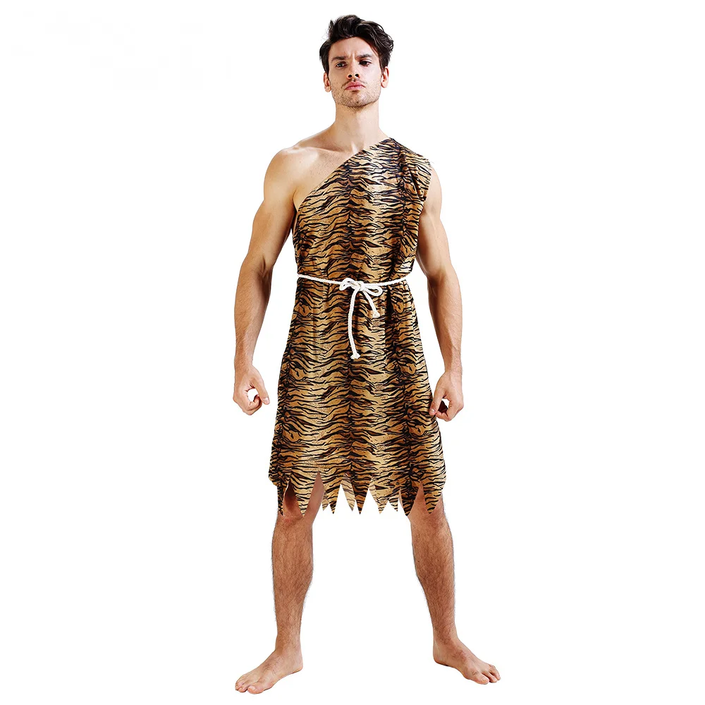 Caveman Costume For Men And Women Tiger Print Prehistoric Party Outfit Halloween Dress Up Set For Couples Cosplay Fun Wear