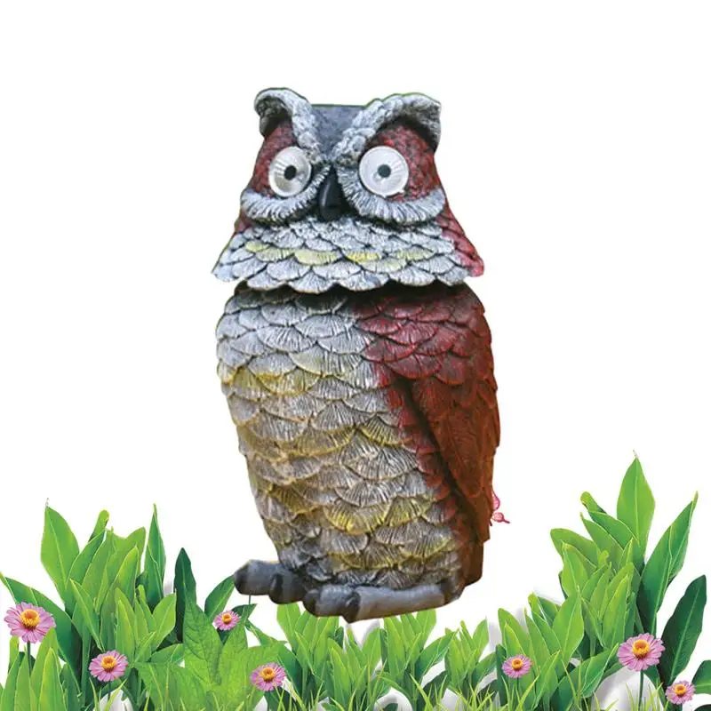 Owl Scarecrow Sculpture Resin Night Light Decoy Owl Garden Statue Solar Powered Rotating Head Owl Scarecrow Decoy Sculpture