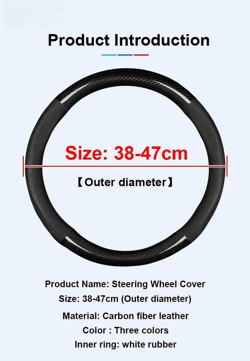 38cm 40cm 42cm 45cm 47cm Carbonfaser-Leder Lenkradbezug Rutschfest Atmungsaktiv für LKW Bus Auto Innenausstattung Zubehör – Detail 1
