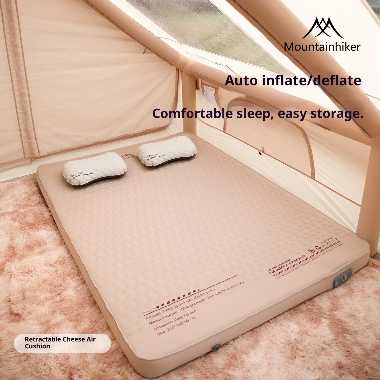Self-inflating camping mattress - thick sponge pad with memory-like rebound function, includes storage bag, camping mattress