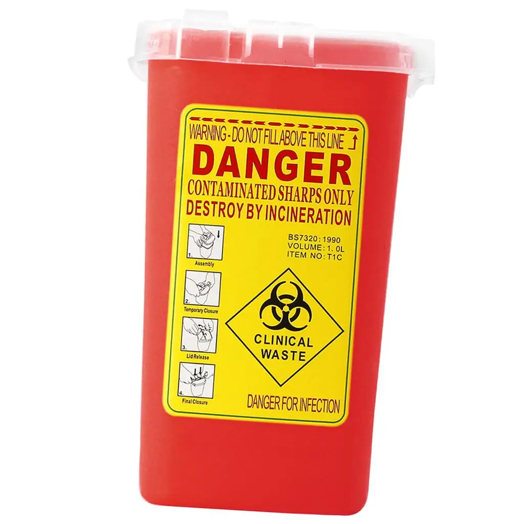 Sharp Container to Disposal Needles Biohazard Multiple-Use Needle Disposable Puncture Resistant Waste Bin 1 Litre Red