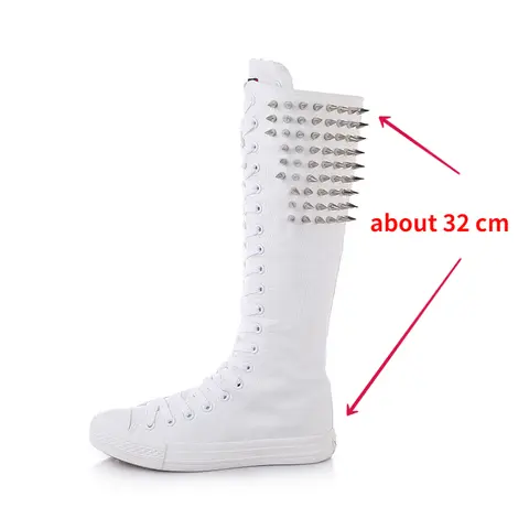 Fashion Spiked Rivet Shoes High Top Side Zipper Student Canvas Shoes Punk Boots High Tube Casual Shoes Sneakers Tenis Feminino