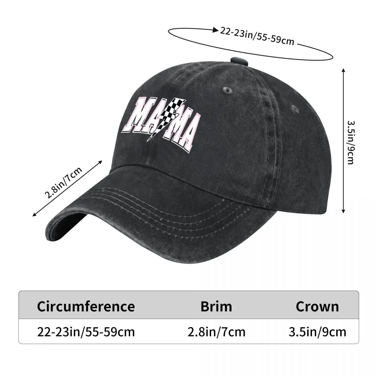 MAMA Checkered Lightning Graphic 2026 New Vintage Washed Baseball Cap