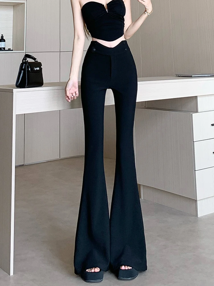 Pantaloni a Zampa a Vita Alta da Donna, Invernali, Casual, Lunghi fino al Pavimento, Snellenti