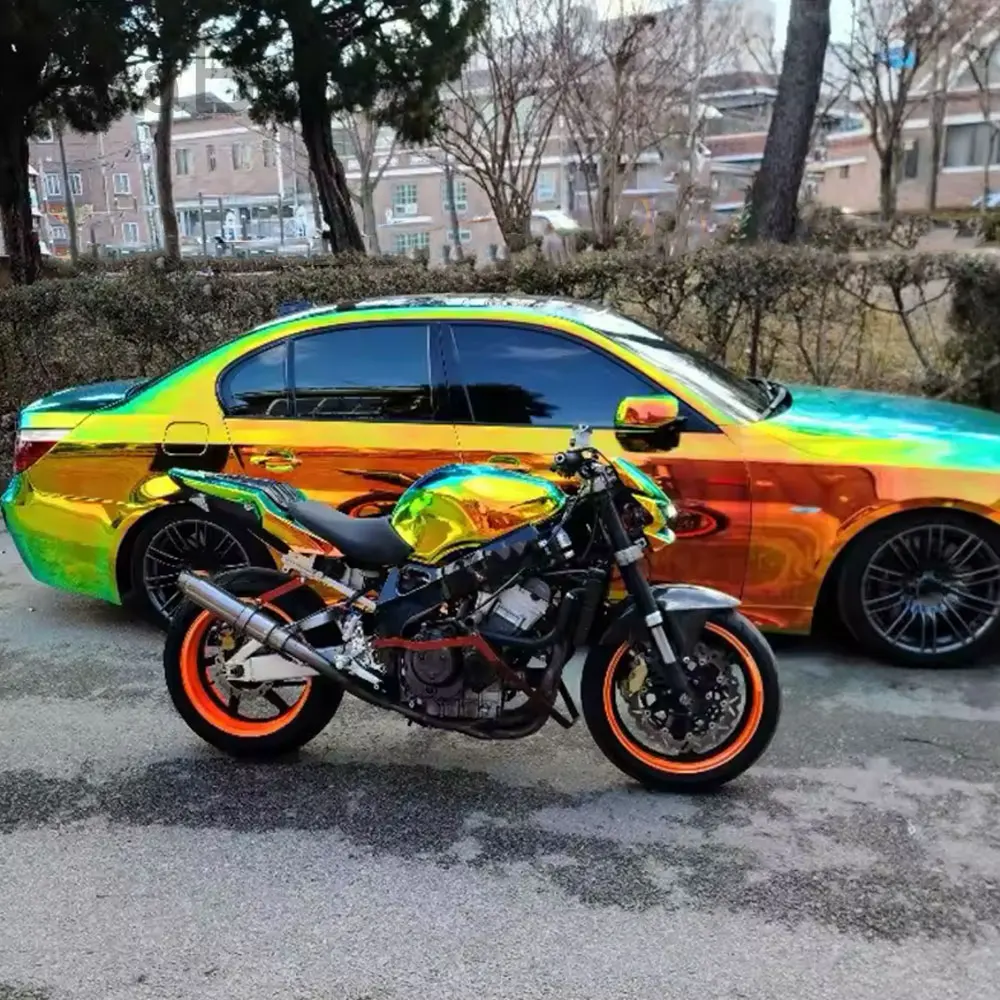 

60cm Rainbow Plating glod chameleon Film Vinyl Wrap Car Accessories Universal Smart DIY With Air Release Stickers Low Tack Glue