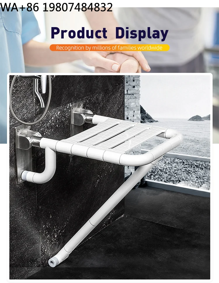 Square Wall Mount Foldable Shower Bench ABS Stainless Steel Anti Slip Max 150kg Load Flip Up Space Saving Bath Seat For Elderly
