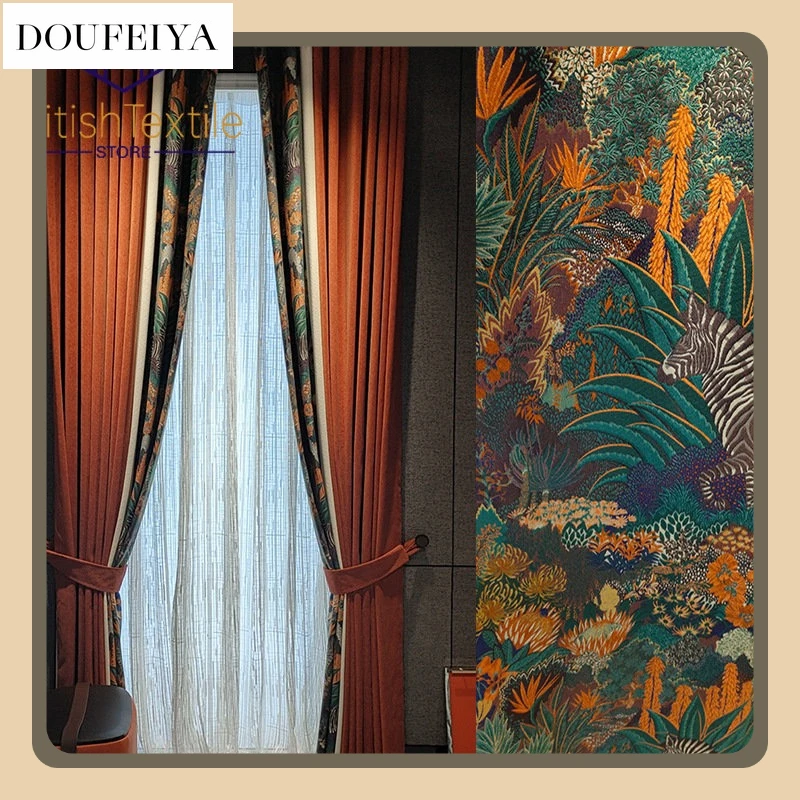 

Fashion Modern Orange Zebra Splicing Curtains for Living Room Luxury Jacquard Curtains for Bedroonm Window Drape Custom