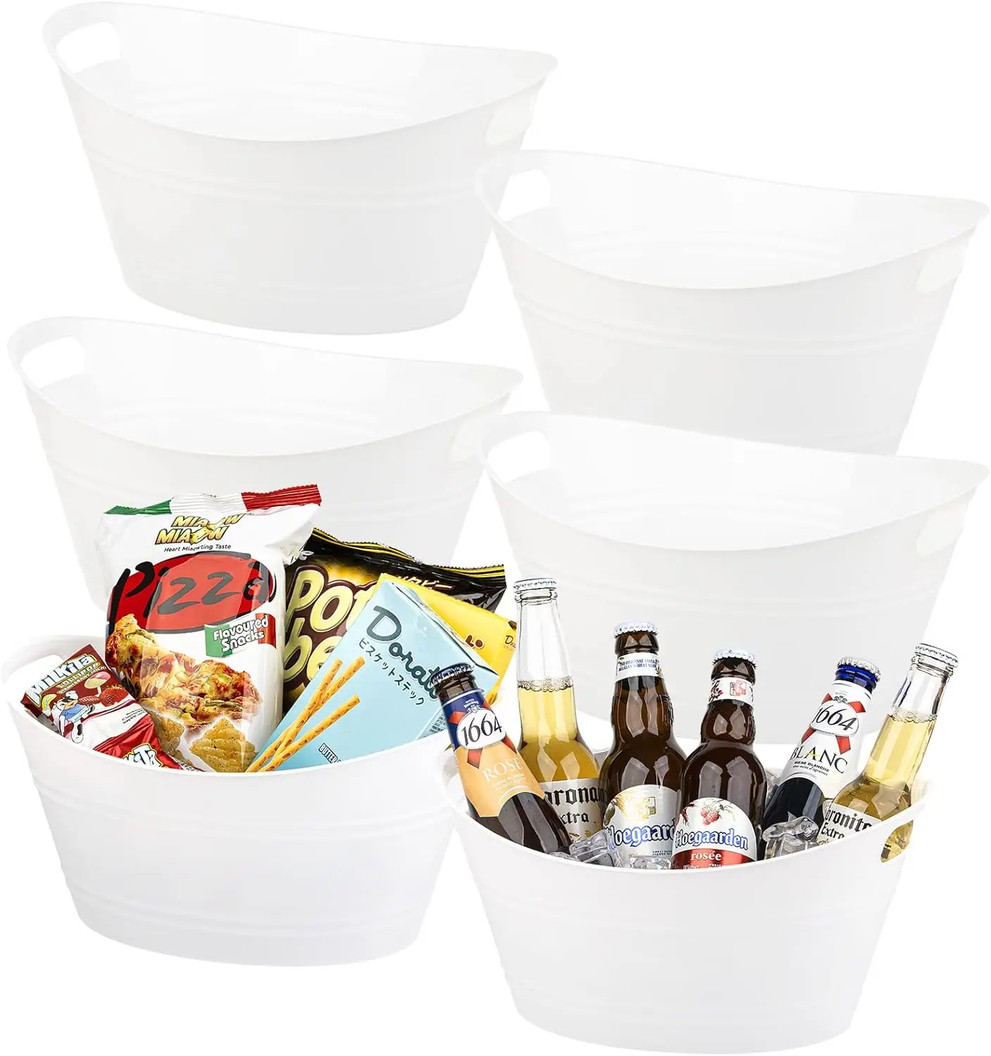 

6-Pack Plastic Oval Storage Tubs, Ice Bucket for Wine Beer Champagne, Bottle Cooler Party Storage Basket 4.5L