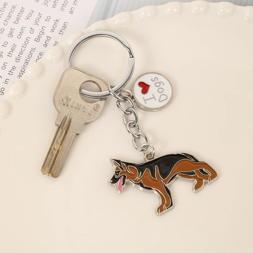 1PCS Fashion Pet German shepherd dog Keychain Dog Pendant Animal Enamel Keyring Women Bag Jewelry gifts