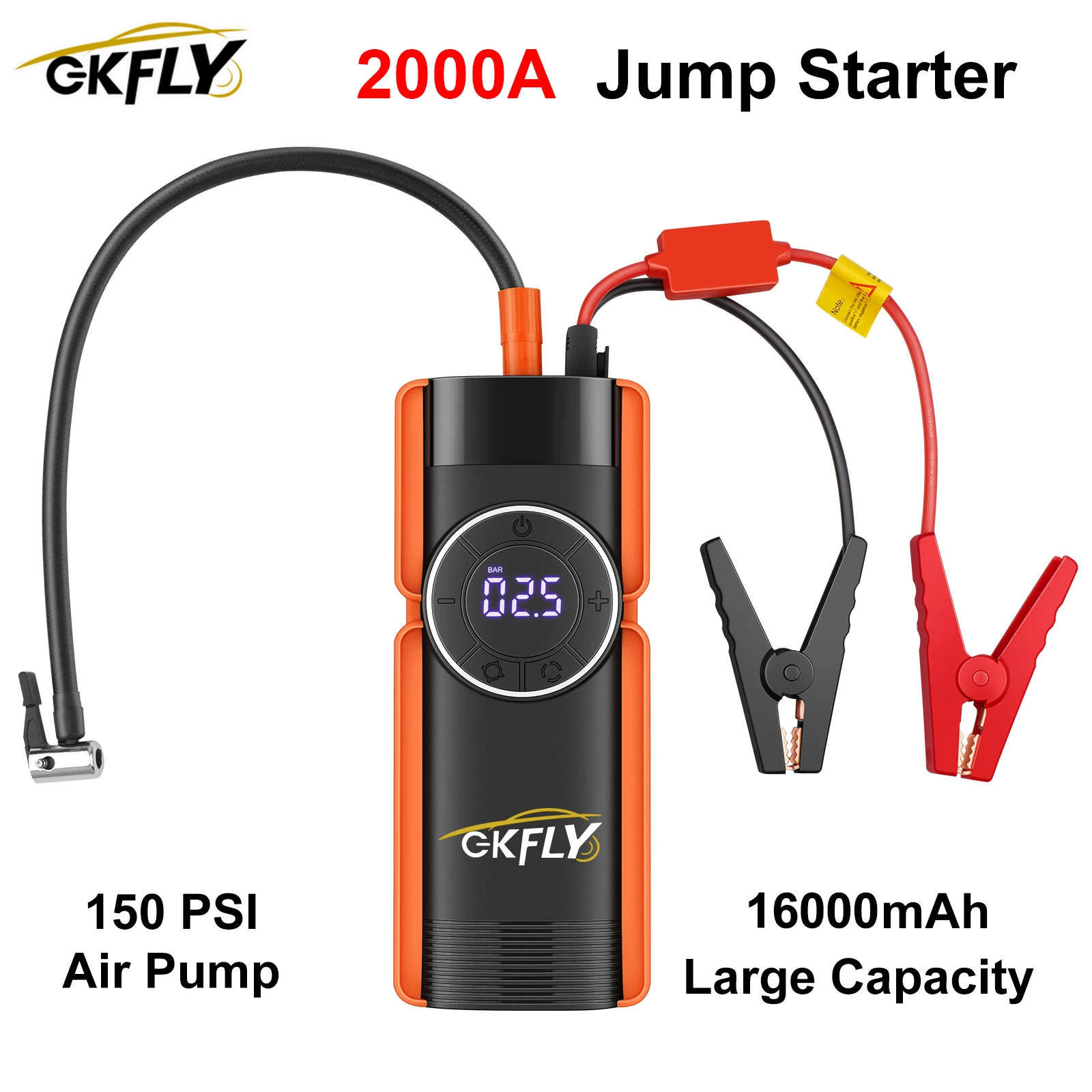 GKFLY سيارة الانتقال كاتب 16000mAh بطارية قوة البنك 2000A Jumpstarter السيارات المغفل 150PSI ضاغط الهواء سيارة منفاخ لإطارات السيارة