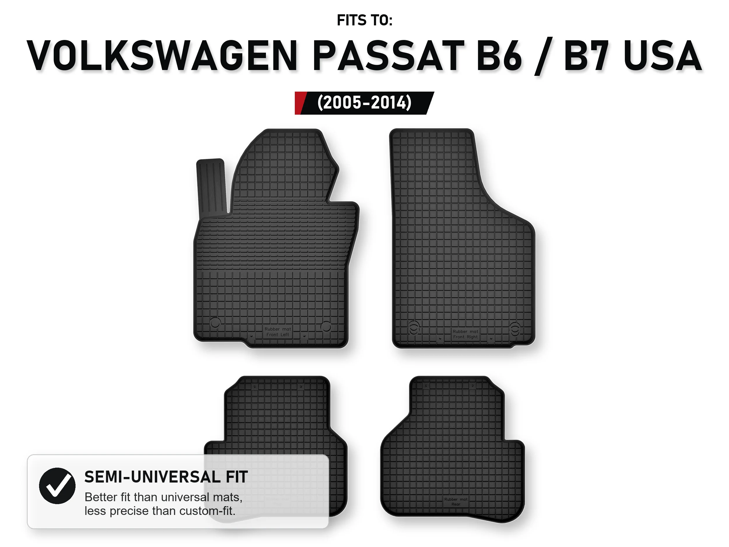 Rubbermatten voor: Volkswagen Passat B6 / B7 USA 2005-2014 4 stuks