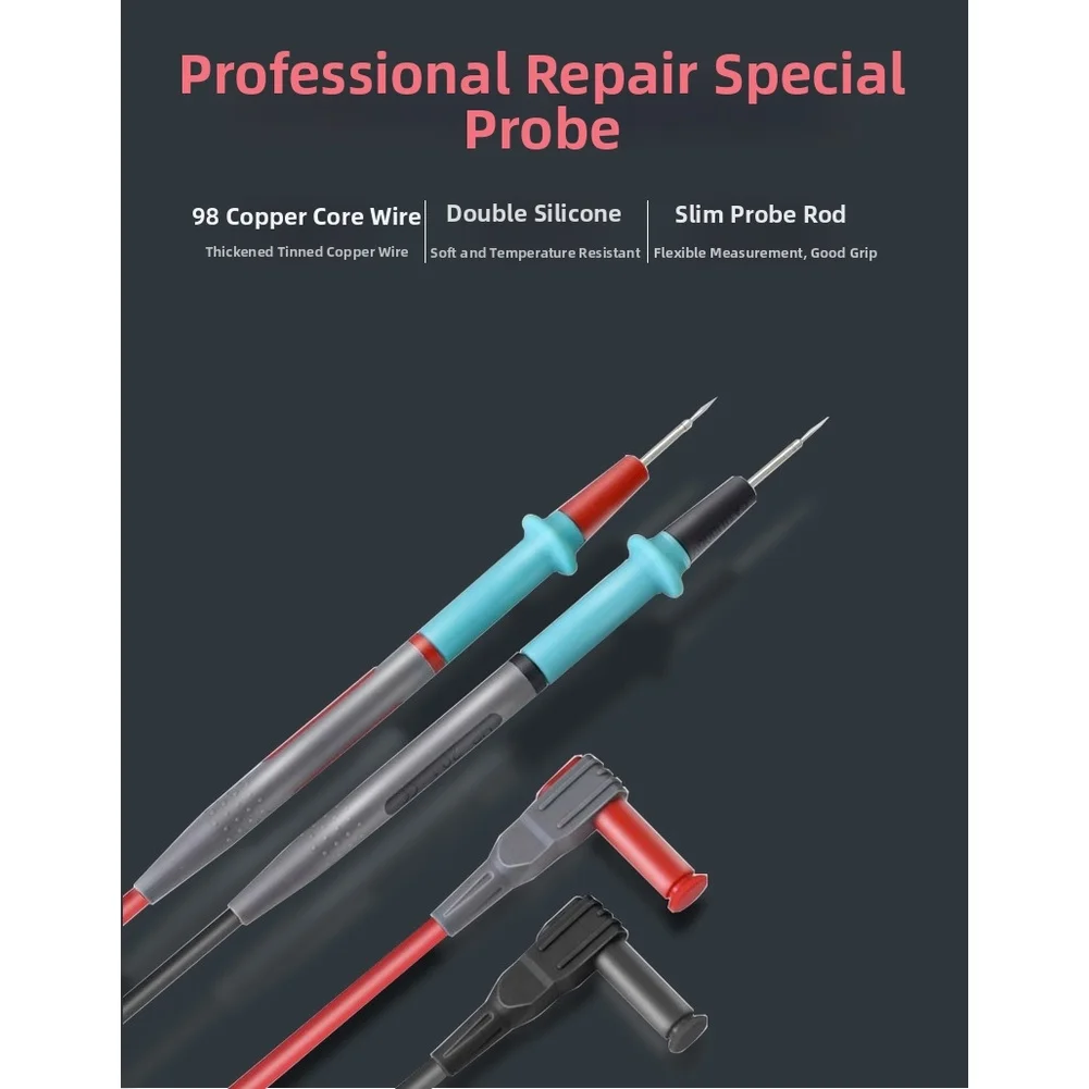 Multimeter Accessory Probe 1.2m Silicone Wire Fine Steel Tip 4mm Banana 20A Max Current for Electronics Diagnostics