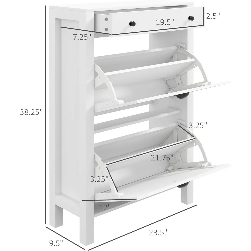 منظم خزانة الأحذية قائم بذاته مع أرفف قابلة للتعديل وأدراج قابلة للطي ودرج علوي للمدخل